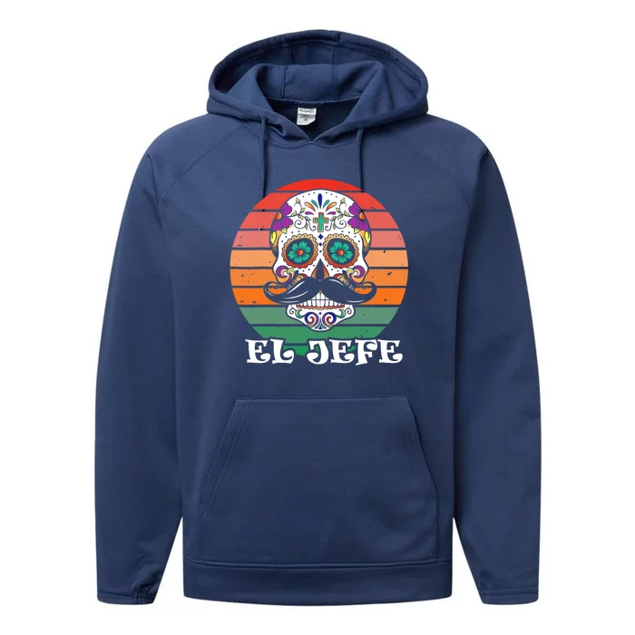 Mexican Dia De Los Muertos Day Of The Dead El Jefe Performance Fleece Hoodie