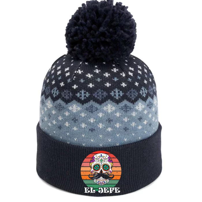 Mexican Dia De Los Muertos Day Of The Dead El Jefe The Baniff Cuffed Pom Beanie