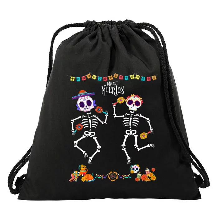 Mexican Dia De Los Muertos Day Of The Dead Skeleton Dancing Drawstring Bag