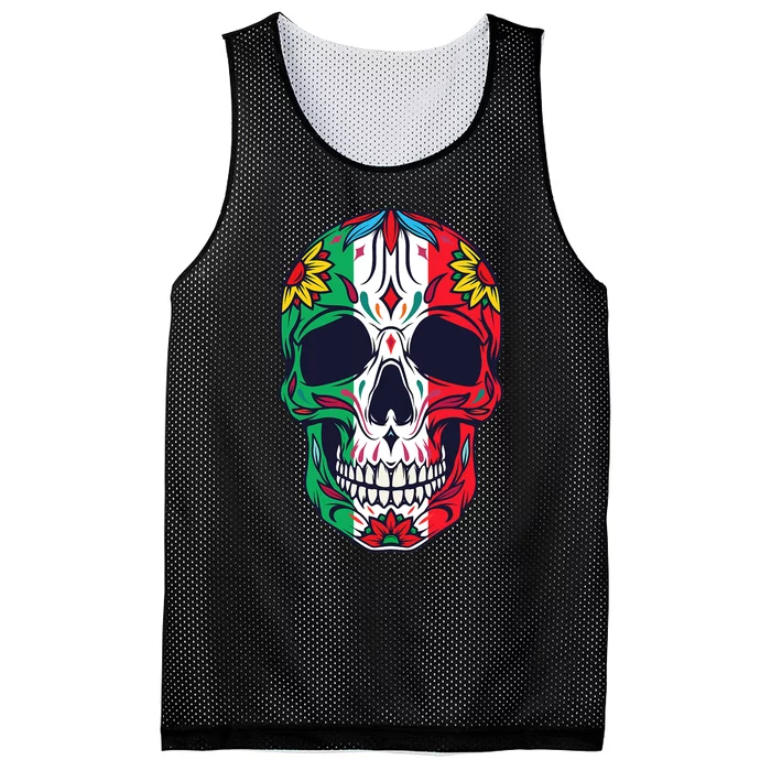 Mexican Dia De Los Muertos Day Of The Dead Sugar Skull Mesh Reversible Basketball Jersey Tank