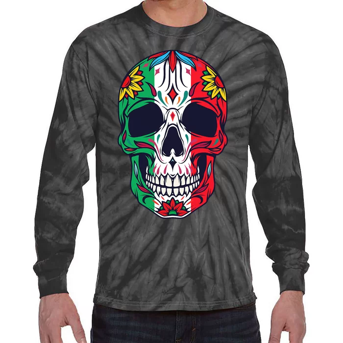 Mexican Dia De Los Muertos Day Of The Dead Sugar Skull Tie-Dye Long Sleeve Shirt