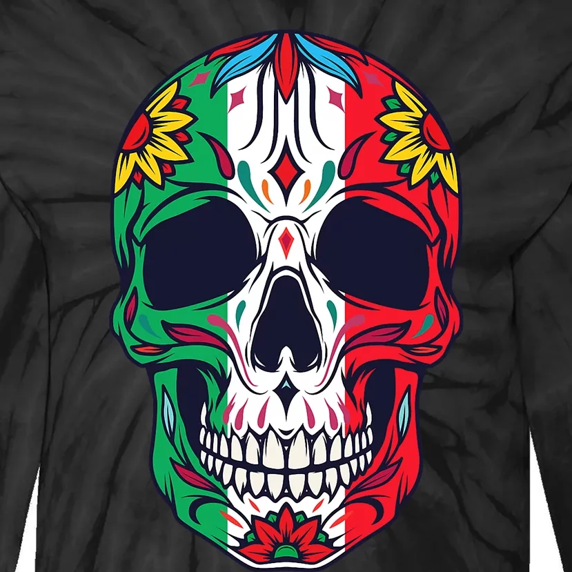 Mexican Dia De Los Muertos Day Of The Dead Sugar Skull Tie-Dye Long Sleeve Shirt