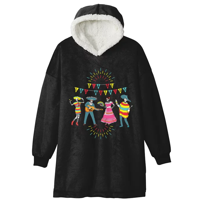 Mariachi Dia De Los Muertos Hooded Wearable Blanket