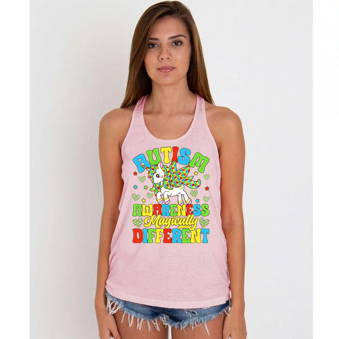 Magically Different Dabbing Unicorn Autism Awareness Puzzle Gift Women's Knotted Racerback Tank