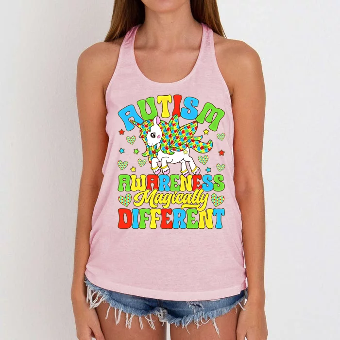 Magically Different Dabbing Unicorn Autism Awareness Puzzle Gift Women's Knotted Racerback Tank