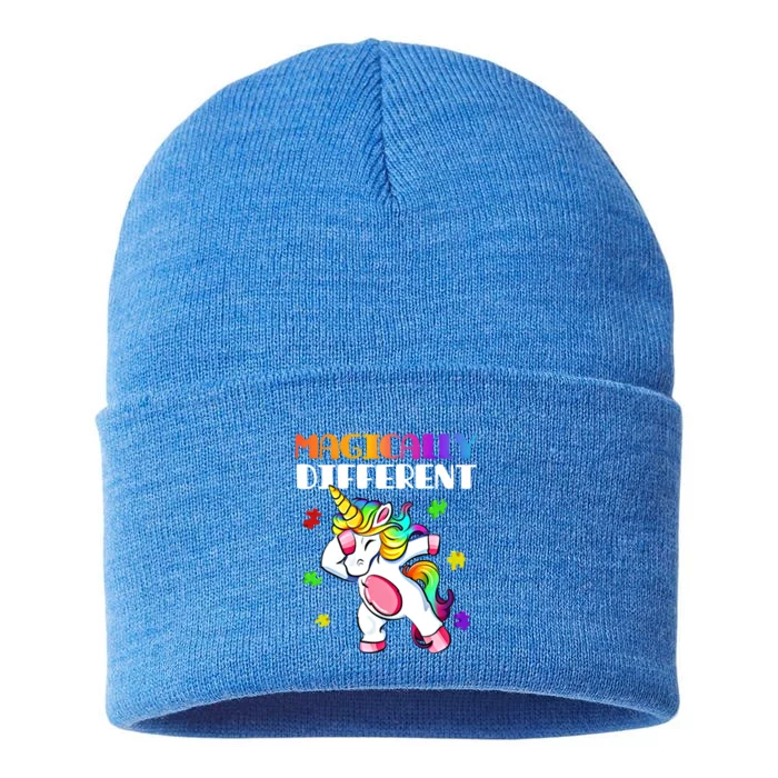 Magically Different Dabbing Unicorn Autism Awareness Funny Gift Sustainable Knit Beanie