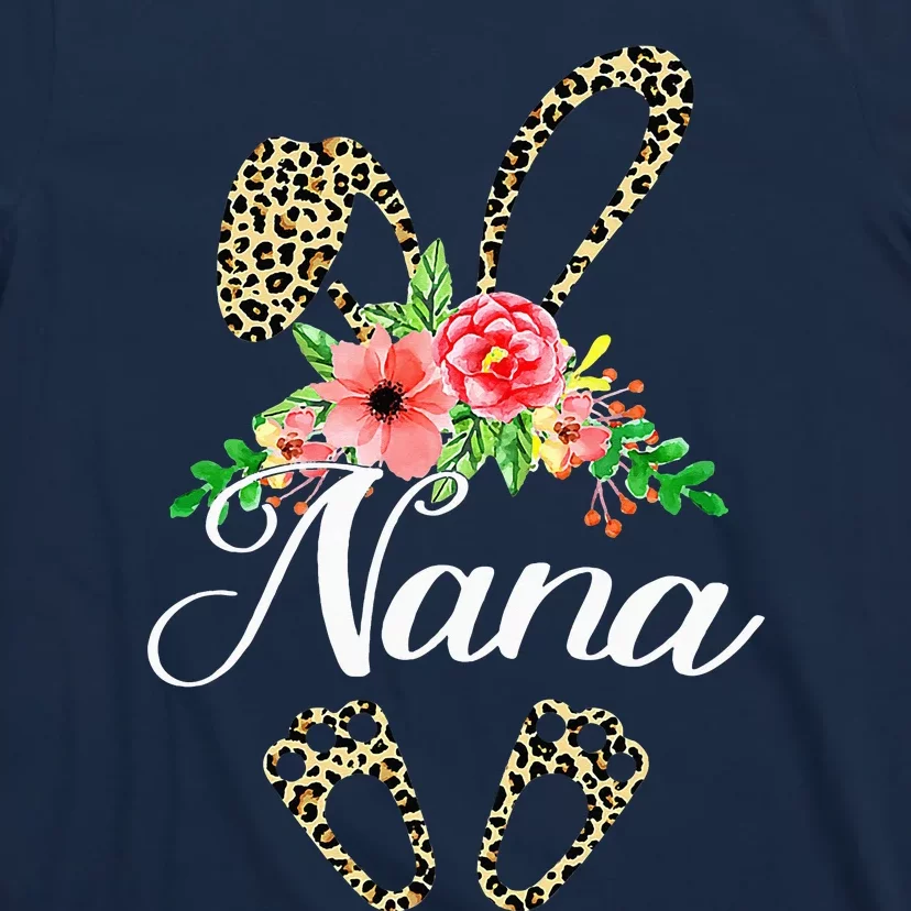 Mother's Day Easter Gifts Flower Nana Leopard Bunny T-Shirt