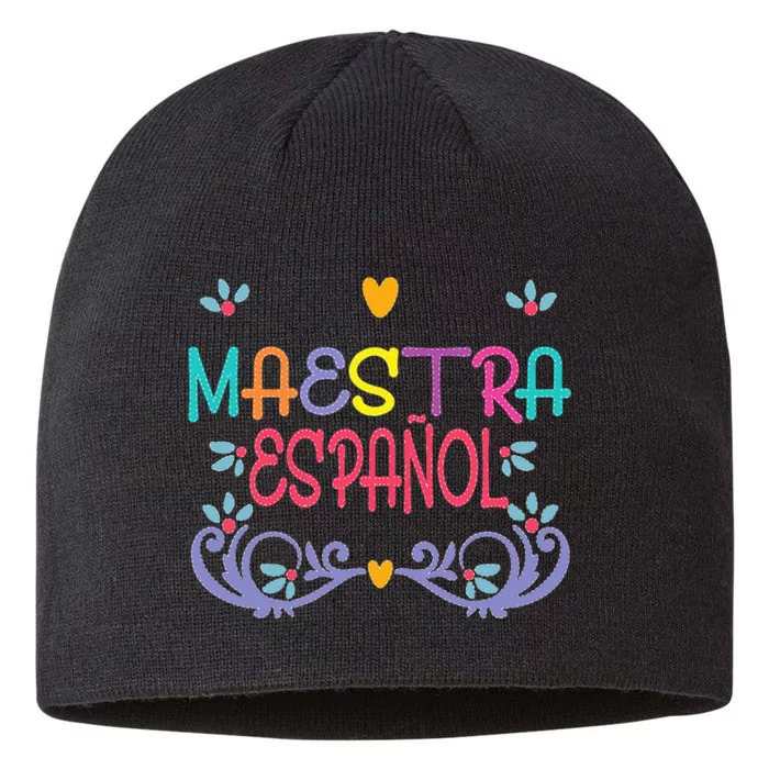 Maestra De Espanol Playera Cute Spanish Teacher 8 1/2in Sustainable Knit Beanie