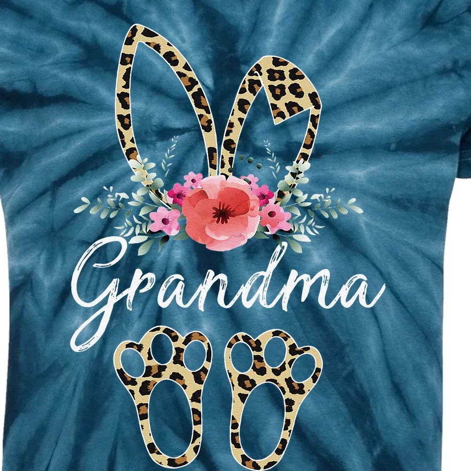 Mother's Day Easter For Grandma Leopard Bunny Floral Kids Tie-Dye T-Shirt