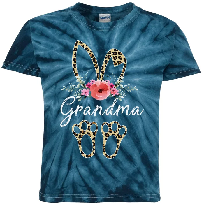 Mother's Day Easter For Grandma Leopard Bunny Floral Kids Tie-Dye T-Shirt