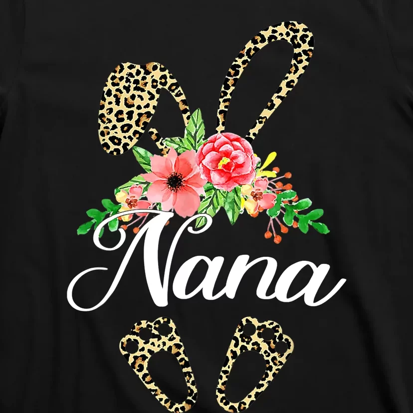 Mother's Day Easter Gifts Flower Nana Leopard Bunny T-Shirt