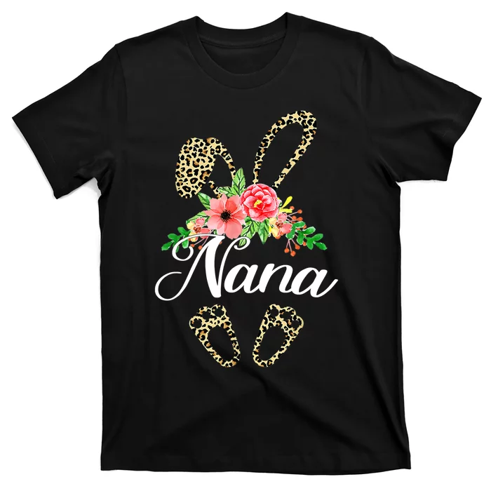 Mother's Day Easter Gifts Flower Nana Leopard Bunny T-Shirt