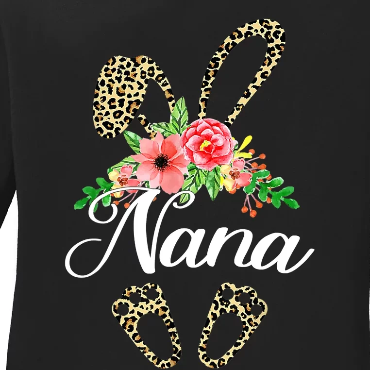 Mother's Day Easter Gifts Flower Nana Leopard Bunny Ladies Long Sleeve Shirt