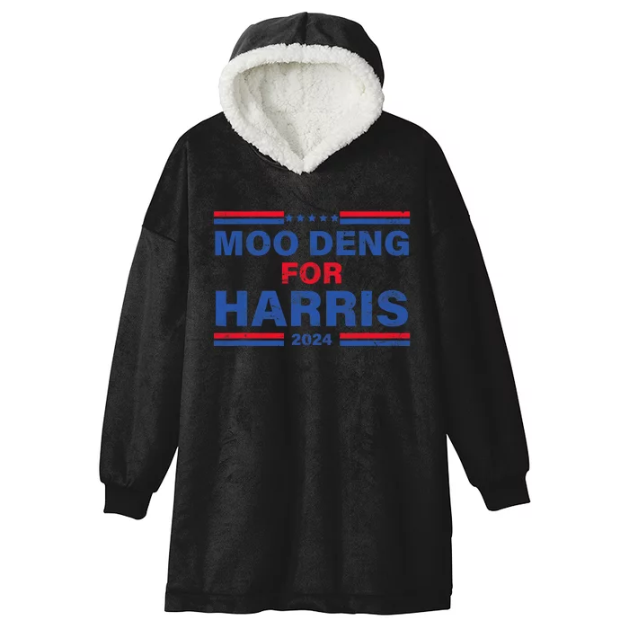 Moo Deng For Harris Kamala Harris Supporter Cute Funny Hippo Hooded Wearable Blanket