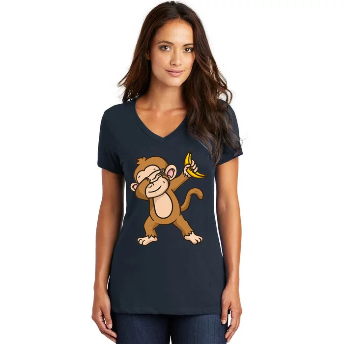 Monkey Dabbing Funny Women's V-Neck T-Shirt