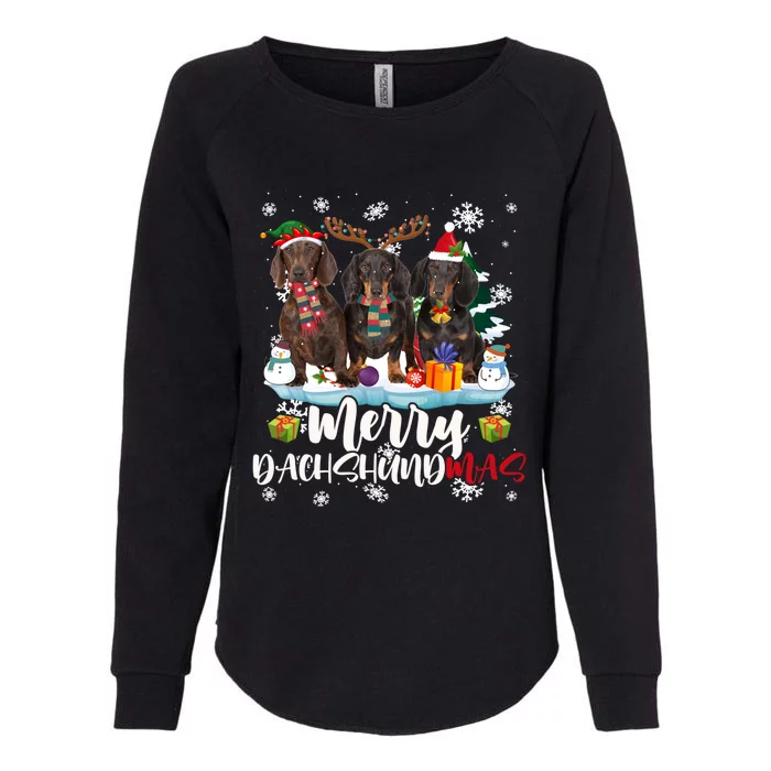 Merry Dachshundmas Funny Santa Reindeer Dachshund Lover Xmas Womens California Wash Sweatshirt