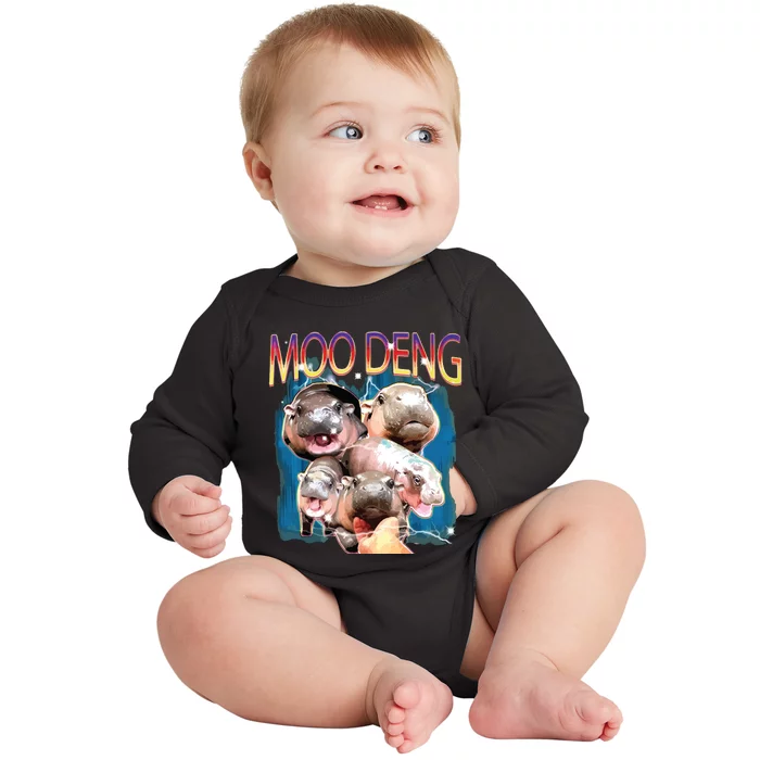 Moo Deng Funny Moodeng Baby Pygmy Hippo Cute Zoo Bootleg Baby Long Sleeve Bodysuit