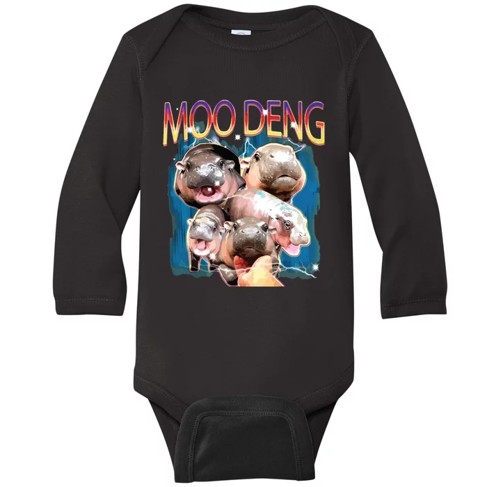 Moo Deng Funny Moodeng Baby Pygmy Hippo Cute Zoo Bootleg Baby Long Sleeve Bodysuit