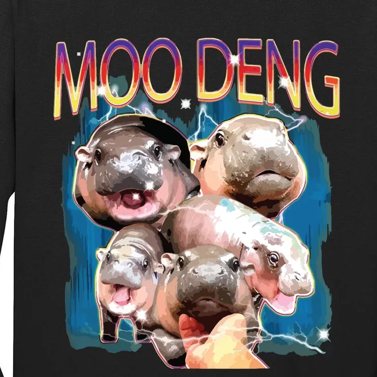 Moo Deng Funny Moodeng Baby Pygmy Hippo Cute Zoo Bootleg Tall Long Sleeve T-Shirt