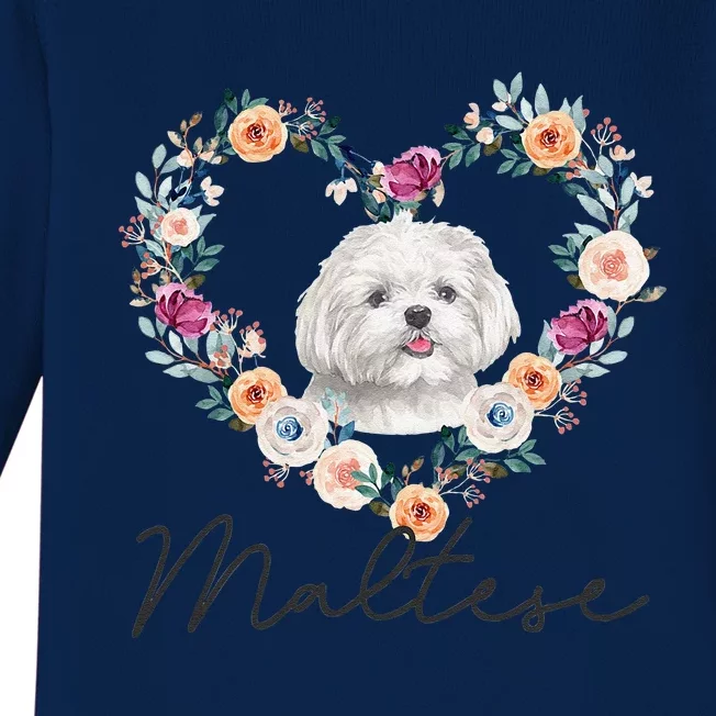 Maltese Dog Flower Heart Funny Mothers Day Gift Baby Long Sleeve Bodysuit