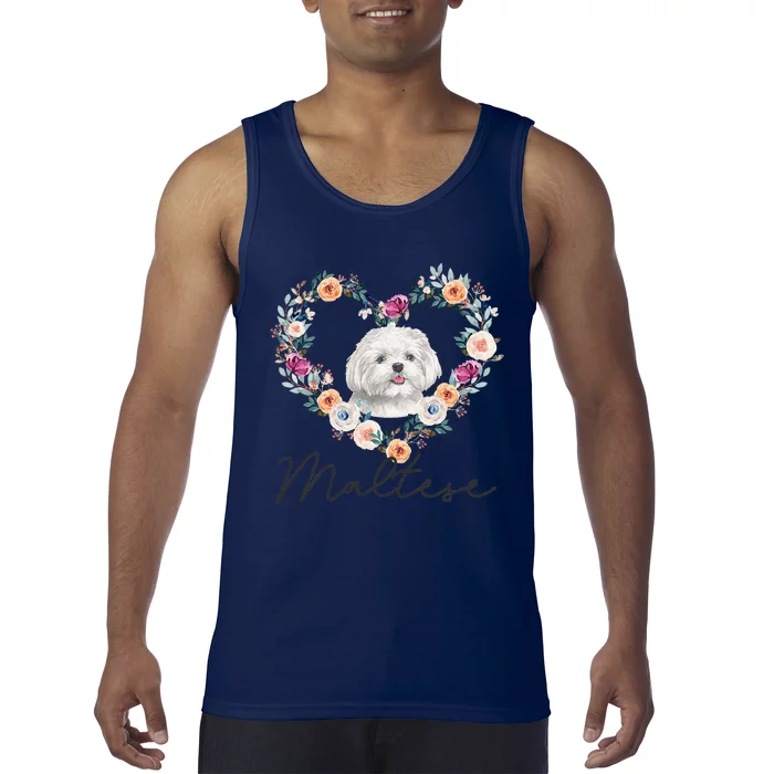 Maltese Dog Flower Heart Funny Mothers Day Gift Tank Top