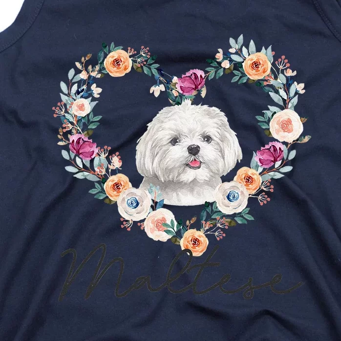 Maltese Dog Flower Heart Funny Mothers Day Gift Tank Top