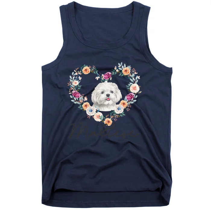 Maltese Dog Flower Heart Funny Mothers Day Gift Tank Top