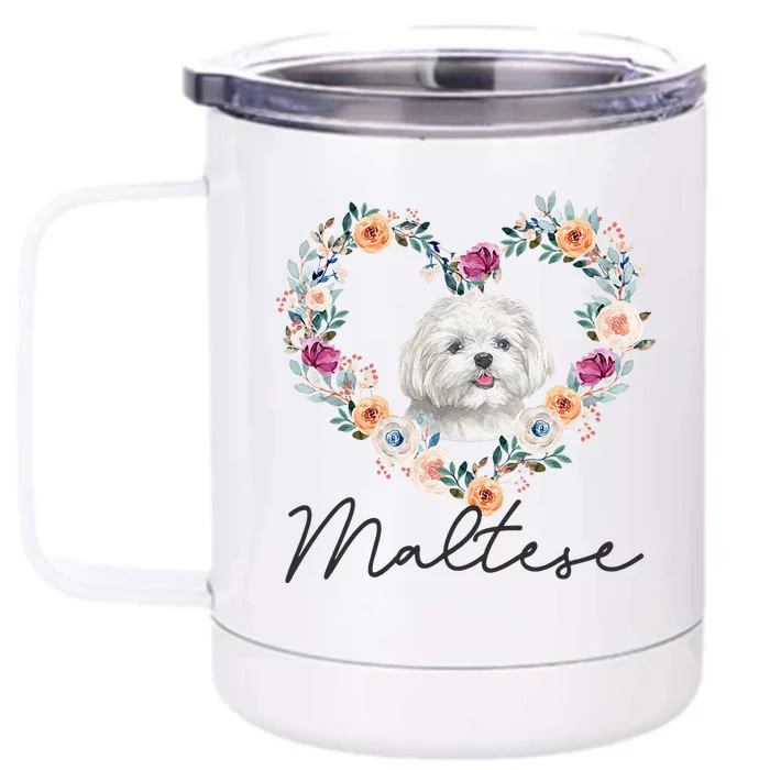 Maltese Dog Flower Heart Funny Mothers Day Gift Front & Back 12oz Stainless Steel Tumbler Cup