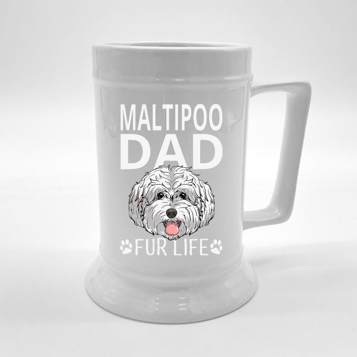 Maltipoo Dad Fur Life Dog Fathers Day Gift Pun Front & Back Beer Stein