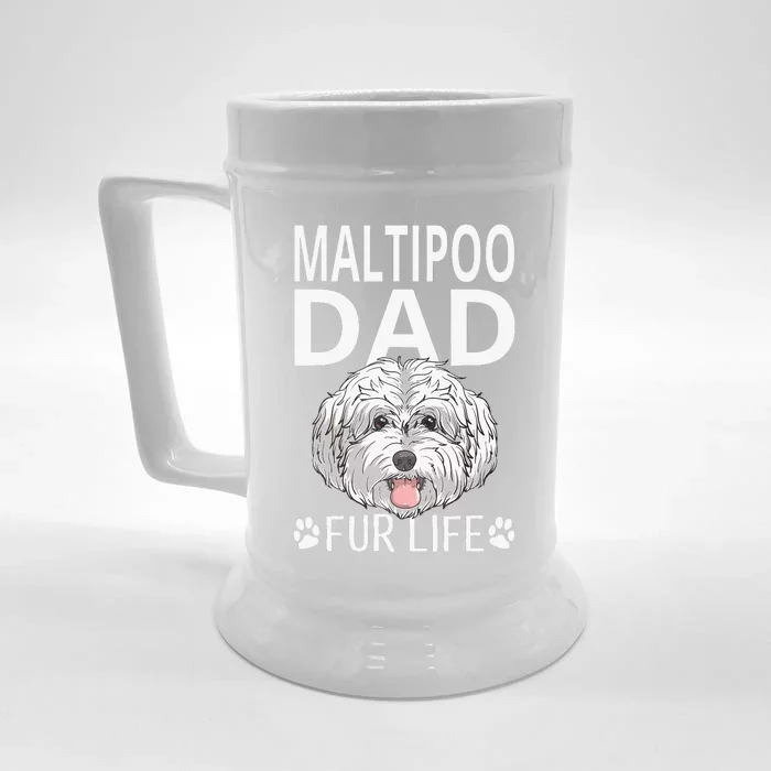 Maltipoo Dad Fur Life Dog Fathers Day Gift Pun Front & Back Beer Stein