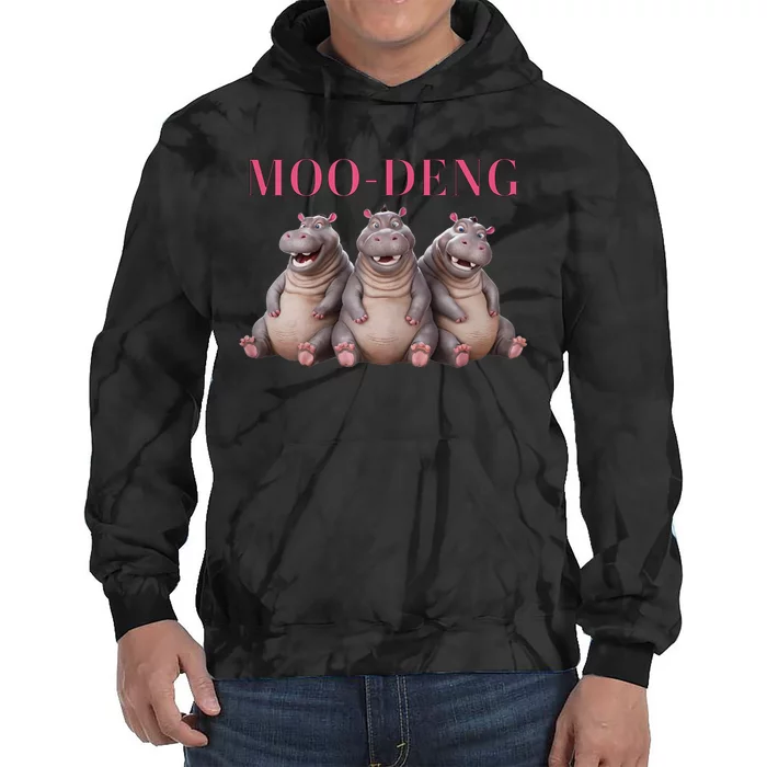 Moo Deng Funny Hippo Pygmy Hippopotamu Tie Dye Hoodie