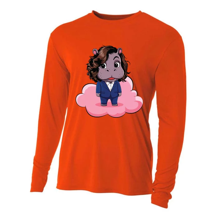 Moo Deng For Harris Kamala Harris Supporter Cute Funny Hippo Cooling Performance Long Sleeve Crew