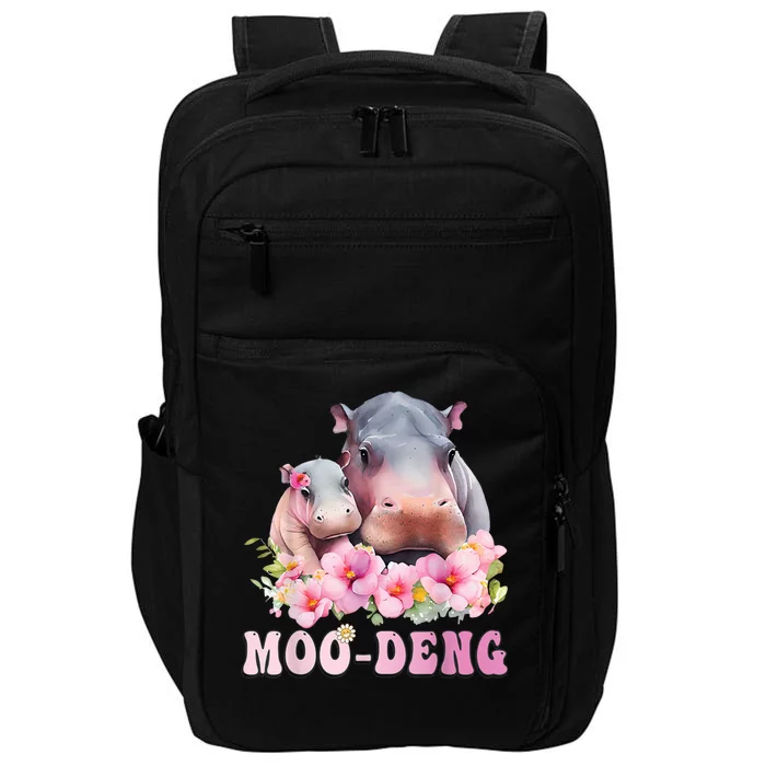 Moo Deng Floral Flower Pygmy Hippopotamus Impact Tech Backpack