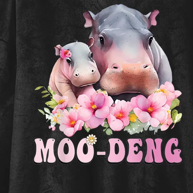 Moo Deng Floral Flower Pygmy Hippopotamus Hooded Wearable Blanket