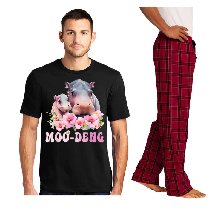 Moo Deng Floral Flower Pygmy Hippopotamus Pajama Set