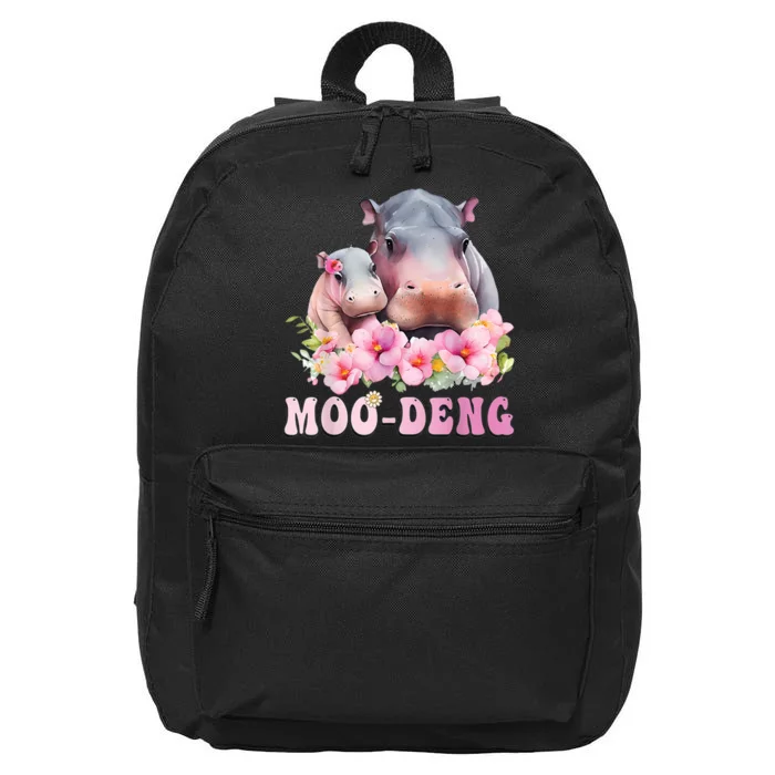 Moo Deng Floral Flower Pygmy Hippopotamus 16 in Basic Backpack