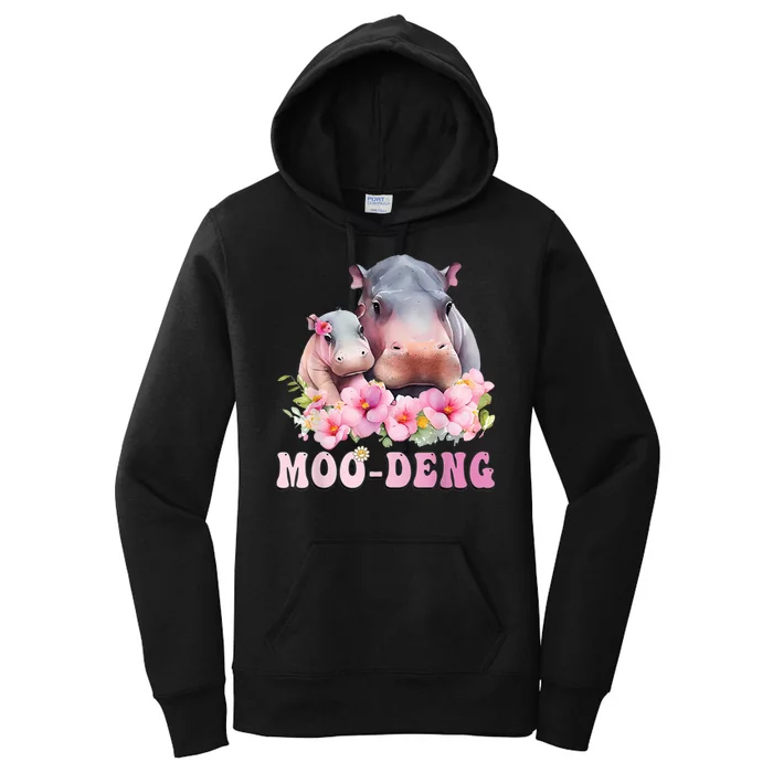 Moo Deng Floral Flower Pygmy Hippopotamus Women's Pullover Hoodie