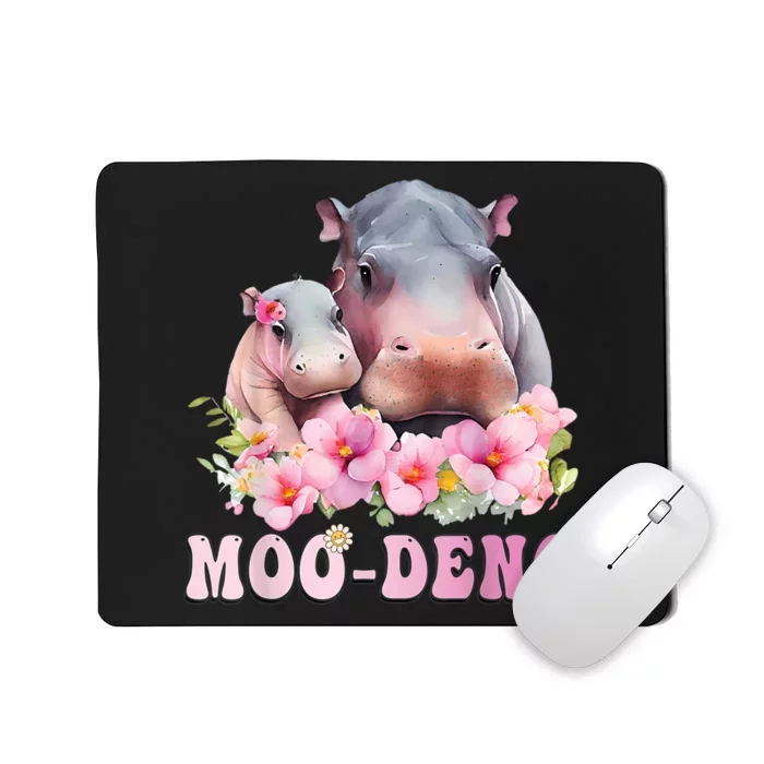 Moo Deng Floral Flower Pygmy Hippopotamus Mousepad