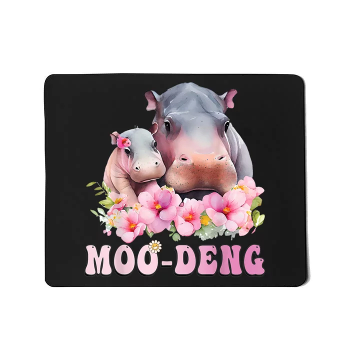 Moo Deng Floral Flower Pygmy Hippopotamus Mousepad