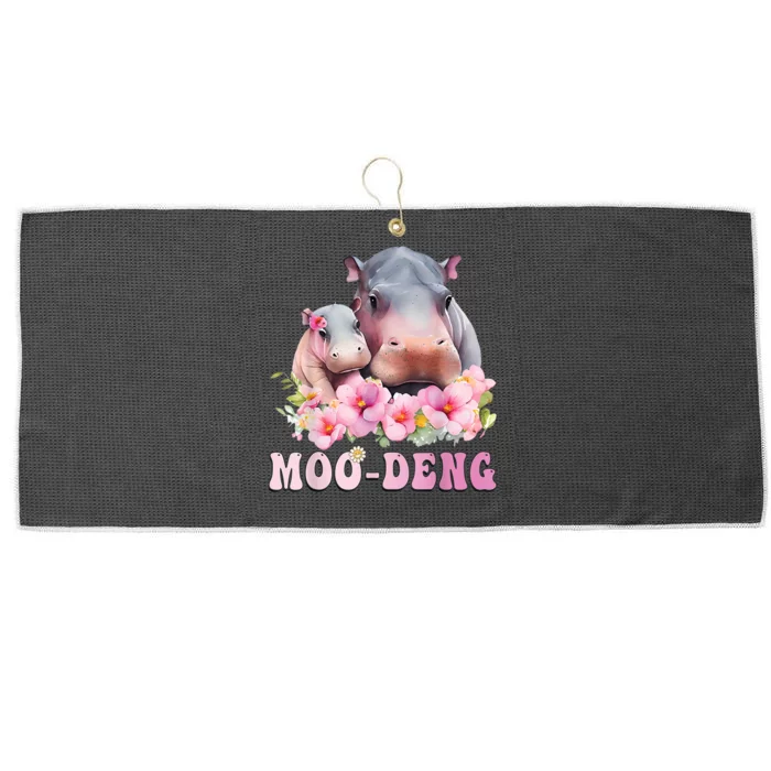 Moo Deng Floral Flower Pygmy Hippopotamus Large Microfiber Waffle Golf Towel