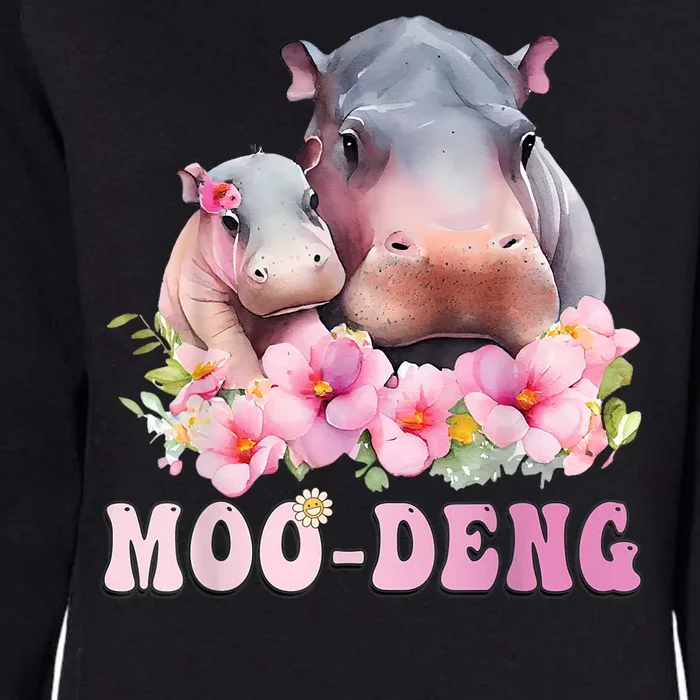 Moo Deng Floral Flower Pygmy Hippopotamus Womens California Wash Sweatshirt