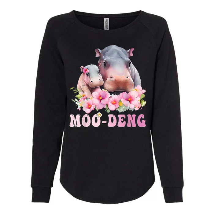 Moo Deng Floral Flower Pygmy Hippopotamus Womens California Wash Sweatshirt