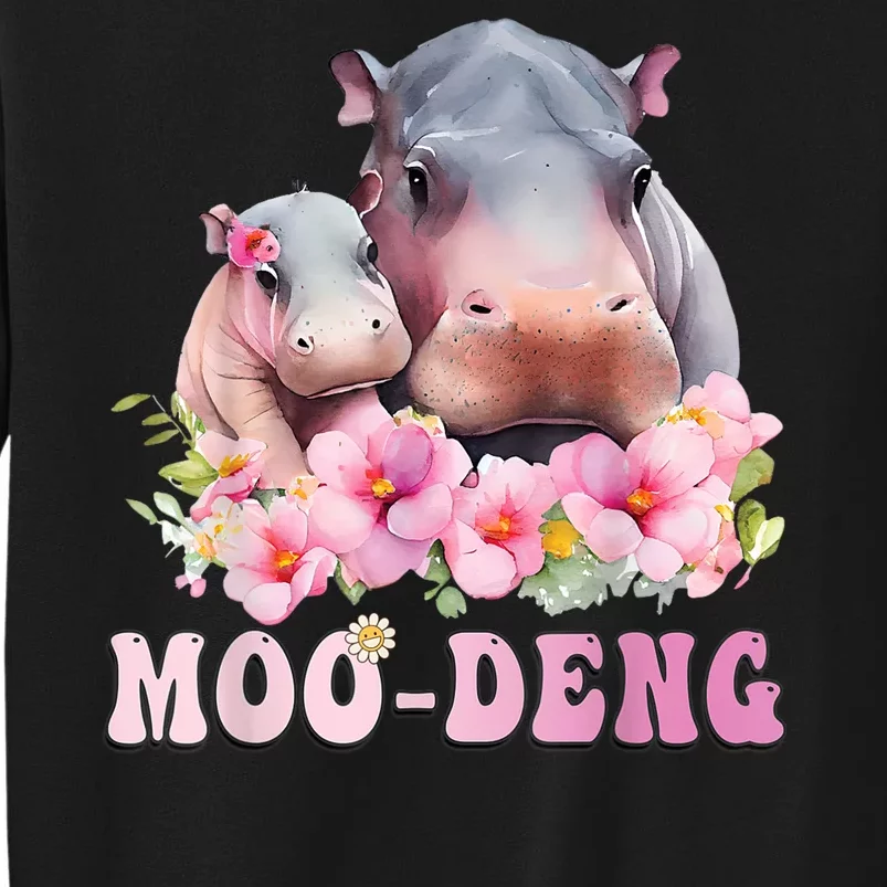 Moo Deng Floral Flower Pygmy Hippopotamus Tall Sweatshirt