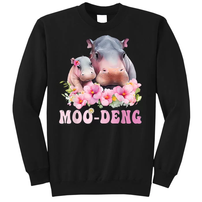 Moo Deng Floral Flower Pygmy Hippopotamus Tall Sweatshirt