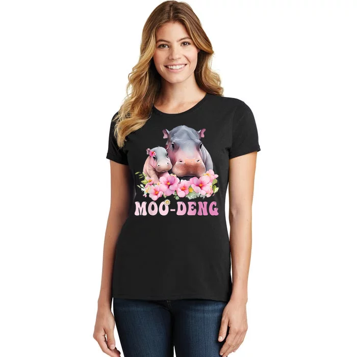 Moo Deng Floral Flower Pygmy Hippopotamus Women's T-Shirt