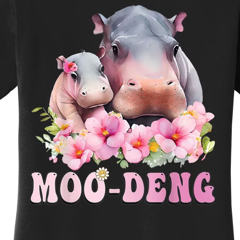 Moo Deng Floral Flower Pygmy Hippopotamus Women's T-Shirt