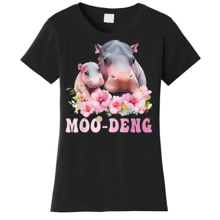 Moo Deng Floral Flower Pygmy Hippopotamus Women's T-Shirt