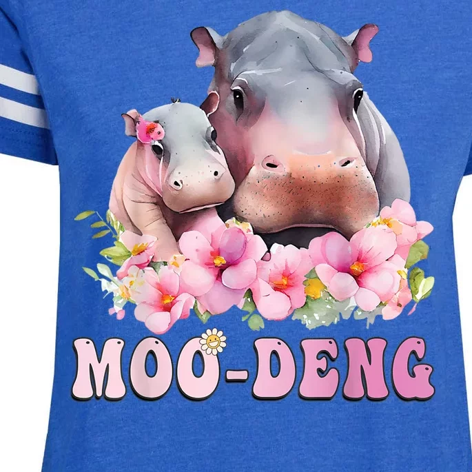 Moo Deng Floral Flower Pygmy Hippopotamus Enza Ladies Jersey Football T-Shirt