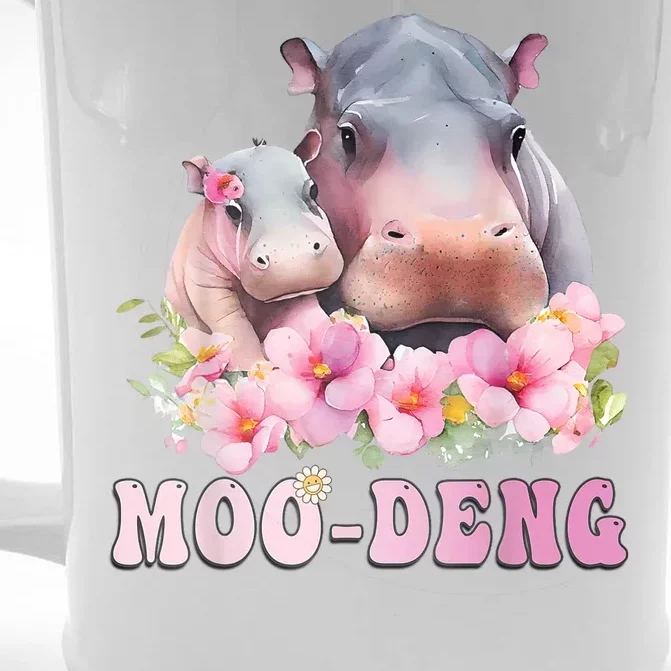 Moo Deng Floral Flower Pygmy Hippopotamus Front & Back Beer Stein