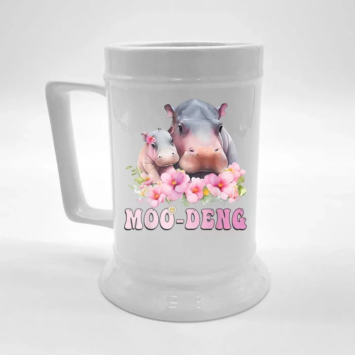 Moo Deng Floral Flower Pygmy Hippopotamus Front & Back Beer Stein